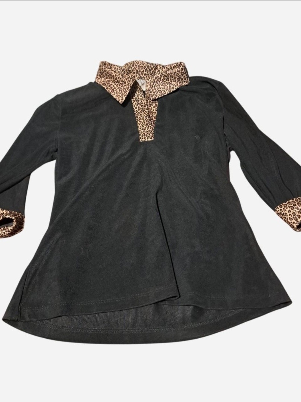 Black Top with Leopard Print Collar